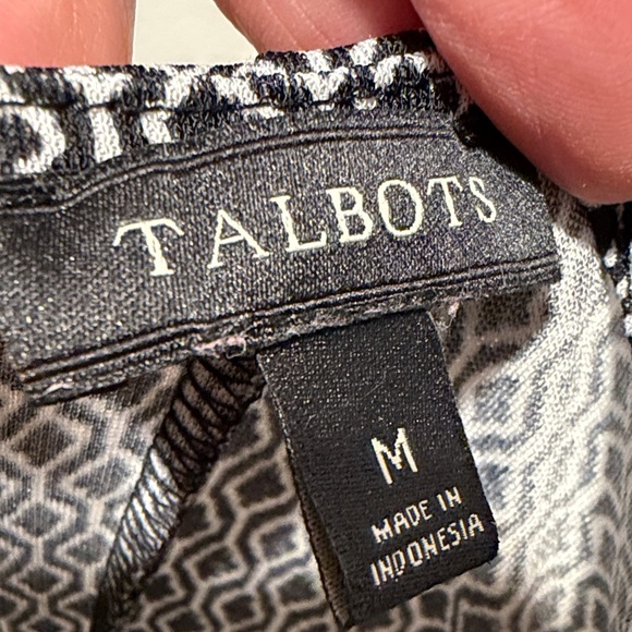 Talbots Black and White V-Neck Patterned Midi Dress - Picture 2 of 4